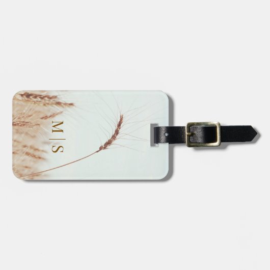 Monogrammed enkele gouden tarwe hoofd op licht bagagelabel (Voorkant horizontaal)