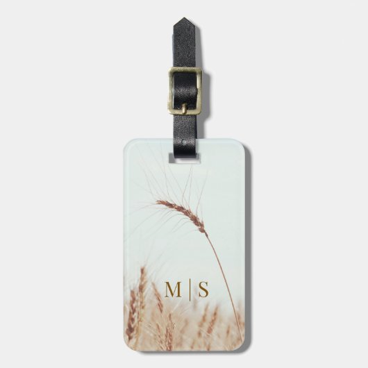 Monogrammed enkele gouden tarwe hoofd op licht bagagelabel (Voorkant verticaal)