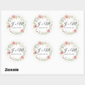 Monogrammed Envelop Seal Blush Ivory Roos Bloemen Ronde Sticker (Vel)