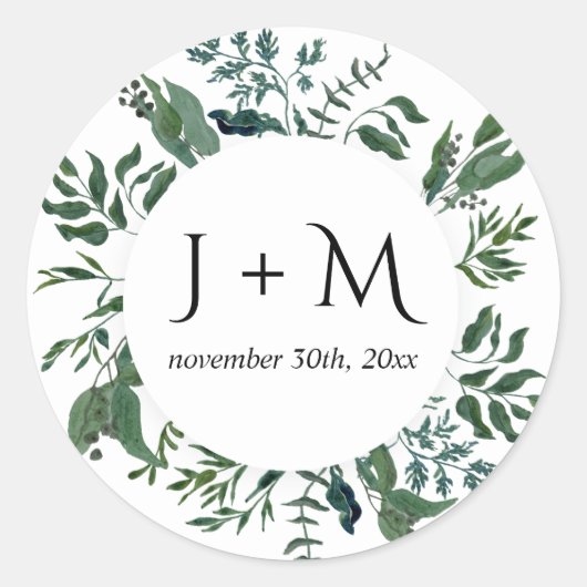 Monogrammed Envelop Seal Emerald Bos Bladgroen Ronde Sticker (Voorkant)