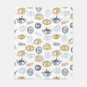 Monogrammed Evil Eye Pattern | Add Name Fleece Bla Deken (Voorkant)