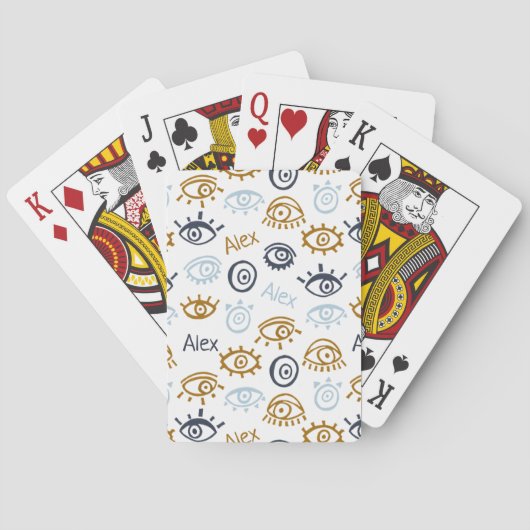 Monogrammed Evil Eye Pattern | Naam afspelen Ca to Pokerkaarten (Achterkant)