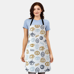 Monogrammed Evil Eye Pattern Naam toevoegen Apro Schort