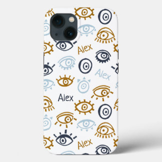 Monogrammed Evil Eye Pattern | Naam toevoegen iPhone 13 Hoesje