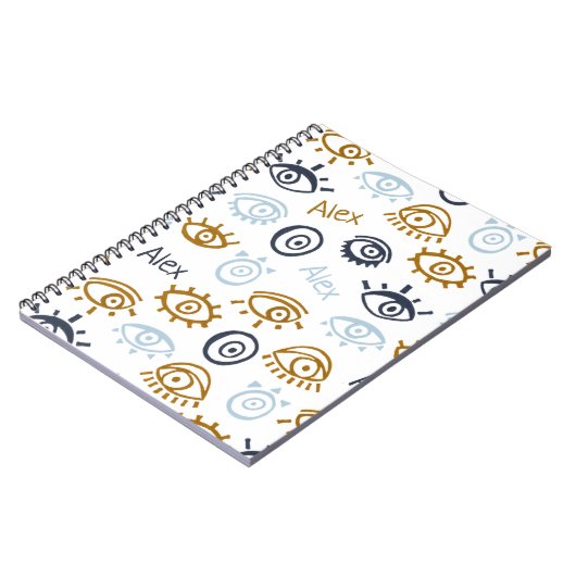Monogrammed Evil Eye Pattern | Naam toevoegen Noti Notitieboek (Linkerzijde)
