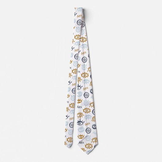 Monogrammed Evil Eye Pattern | Naam toevoegen Stro Stropdas (Achterkant)