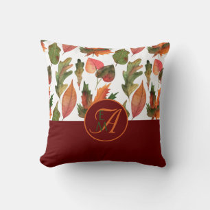 Monogrammed Fall Leaves Burgundy Autumn Decor Kussen