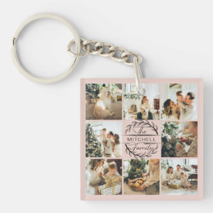 Monogrammed Familie Fotocollage Blush Pink Sleutelhanger