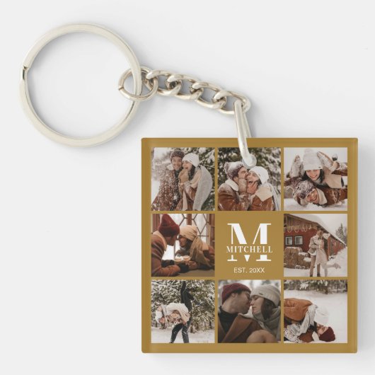Monogrammed Familie Fotocollage | Monogram cadeau Sleutelhanger (voorkant)