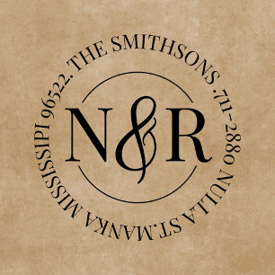 Monogrammed familienaam retour adres circulair 	rubberstempel