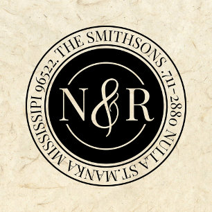 Monogrammed familienaam retour adres circulair  zelfinktende stempel