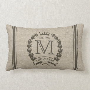 Monogrammed Family Logo Burlap Look Lumbar Pillow Kussen