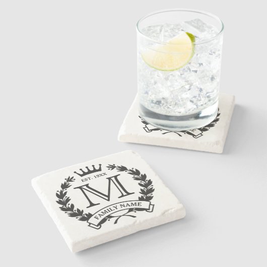 Monogrammed Family Logo Stone Onderzetter (Zijkant)