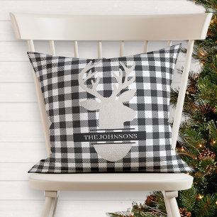 Monogrammed Farmhouse Black Pset Beige Deer Kussen