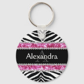 Monogrammed Faux Glitter Bling Zebra Meisjes Naam  Sleutelhanger (Achterkant)