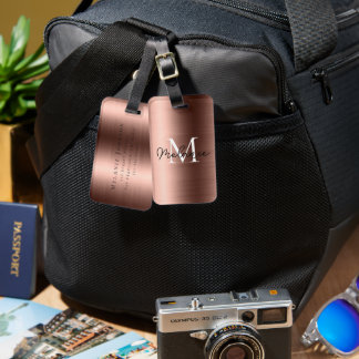 Monogrammed Faux Roos Gold Metallic Texture Bagagelabel