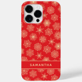 Monogrammed Feestelijke Rode Kerstmis Sneeuwvlokke Case-Mate iPhone Case (Achterkant)