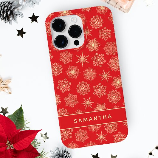 Monogrammed Feestelijke Rode Kerstmis Sneeuwvlokke Case-Mate iPhone Case