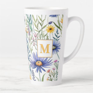 Monogrammed Floral Botanical Wildflowers  Latte Mok
