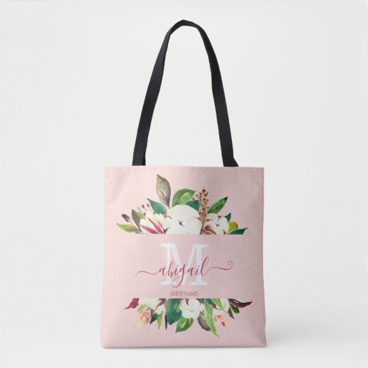  Monogrammed Floral Bridesmaid Draagtas (Voorkant)