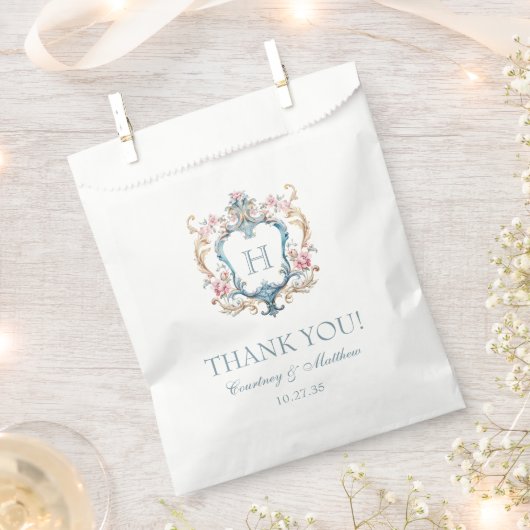 Monogrammed Floral Crest Wedding Bedankt Bedankzakje (Geknipt)