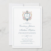  Monogrammed Floral Crest Wedding Kaart (Voorkant)