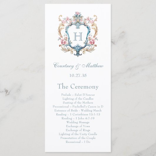  Monogrammed Floral Crest Wedding Programma (Voorkant)