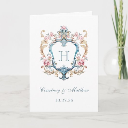  Monogrammed Floral Crest Wedding Programma (Voorkant)
