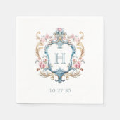 Monogrammed Floral Crest Wedding Servet (Voorkant)