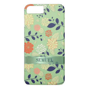 Monogrammed Floral Design Metallic accent iPhone 8 Plus / 7 Plus Hoesje