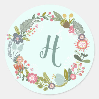 Monogrammed Floral Envelope Seal Ronde Sticker