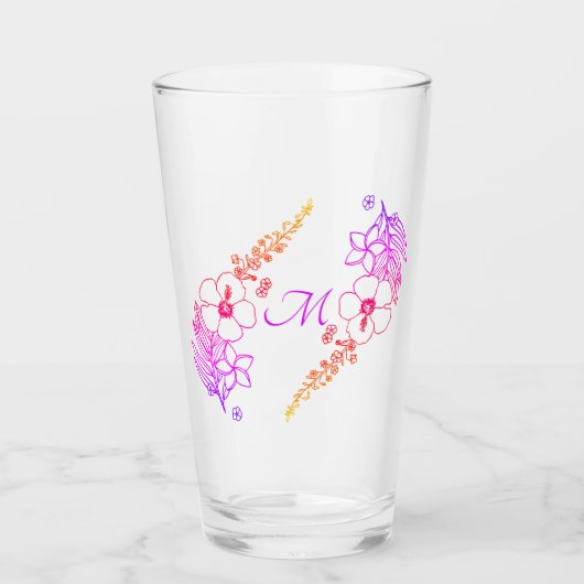 Monogrammed Floral Glass Tumbler (Voorkant)