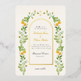 Monogrammed Floral in Arch lijst Folie Invitation Uitnodiging
