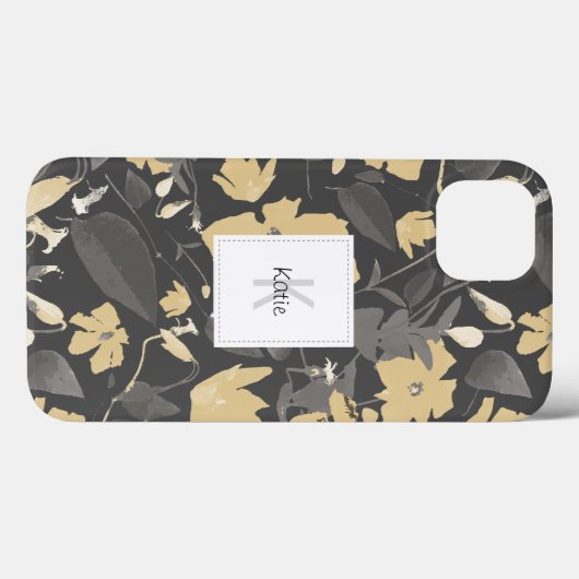 Monogrammed Floral Pattern Grey Yellow Case-Mate iPhone Case (Achterkant (horizontaal))