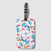 Monogrammed Folk Art Floral Pattern Bagagelabel (Voorkant (verticaal))