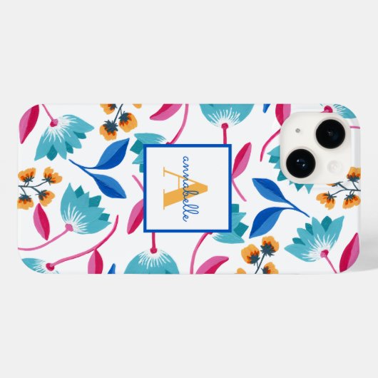 Monogrammed Folk Art Floral Pattern Case-Mate iPhone Case (Achterkant (horizontaal))