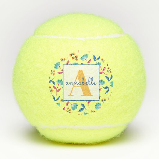Monogrammed Folk Art Floral Pattern Tennisballen (Voorkant)