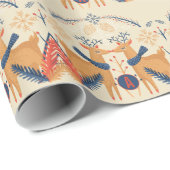 Monogrammed Folk Art kerstmis deer Treer Blue Red Cadeaupapier (Rol Hoek)