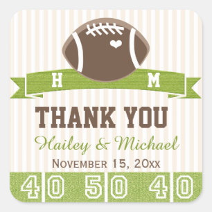 MONOGRAMMED FOOTBALL DANK U BRUILOFT GUNST VIERKANTE STICKER