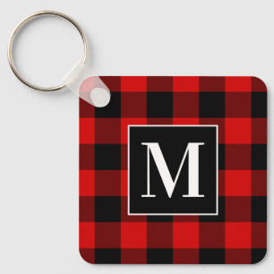 Monogrammed Foto Rood en Zwart Buffalo Sleutelhanger