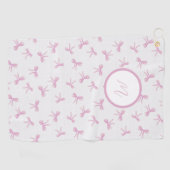 Monogrammed Frilly Coquette Pink watercolor Bow Golfhanddoek (Horizontaal)