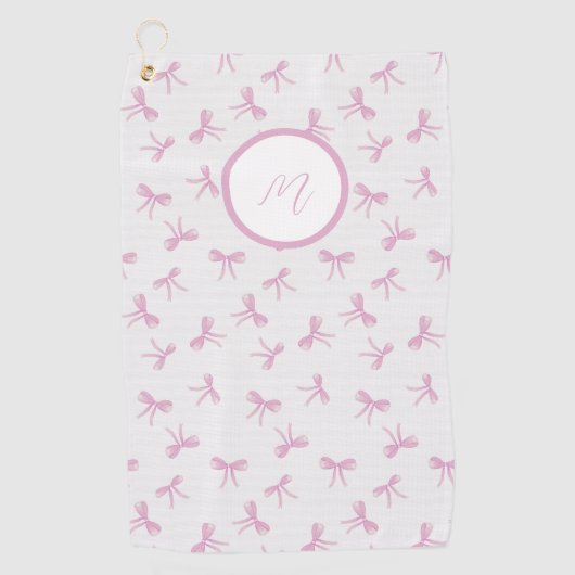Monogrammed Frilly Coquette Pink watercolor Bow Golfhanddoek (Voorkant)