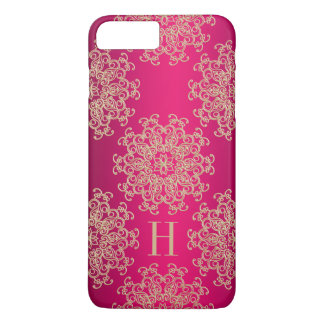 Monogrammed Fucshia en Gold Exotic Medallion iPhone 8 Plus / 7 Plus Hoesje