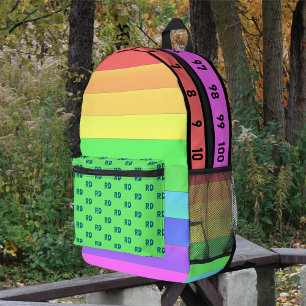 Monogrammed Fun, Heldere Regenboog Strepen, Nummer Bedrukte Rugzak