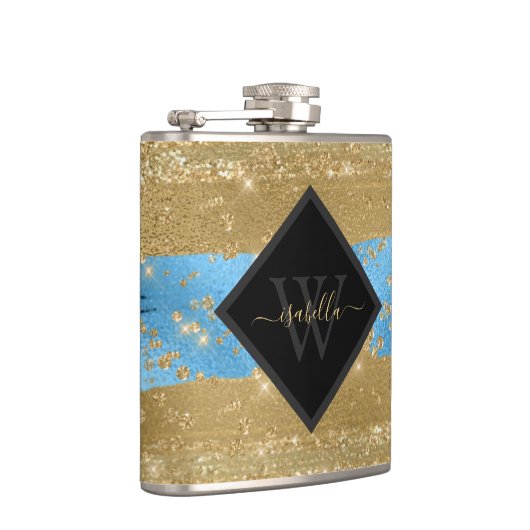 Monogrammed Fun Modern Gold Glitter Script Heupfles (Rechts)