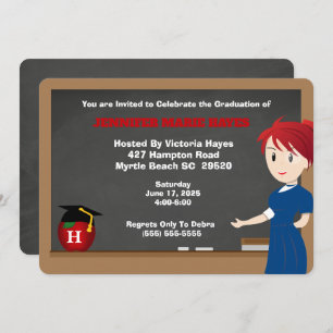 Monogrammed Fun Teacher Afstuderen Invitation Kaart