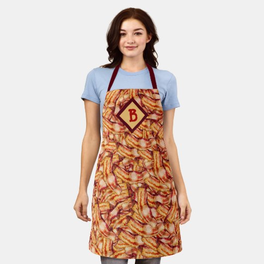 Monogrammed Funny Tasty Bacon Pattern Schort (Gedragen)
