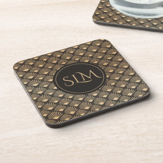 Monogrammed Gatsby Art Deco Fan Pattern Bier Onderzetter (Linkerzijde)