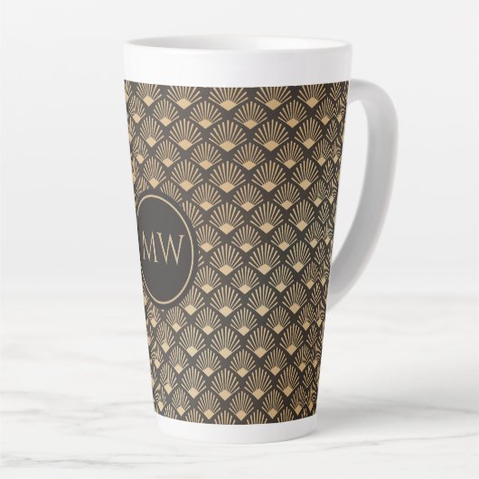 Monogrammed Gatsby Style Fan Pattern Home Kantoor Latte Mok (Rechterhoek)