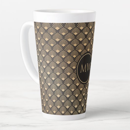 Monogrammed Gatsby Style Fan Pattern Home Kantoor Latte Mok (Linkerhoek)